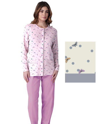Karelpiu' KF9034 Damen-Pyjama mit offener Passform aus warmem Baumwolljersey - SITE_NAME_SEO