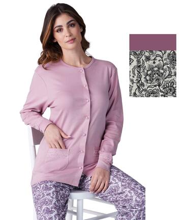 Karelpiu' KF9044 Offener Damen-Pyjama aus warmem Baumwolljersey - SITE_NAME_SEO