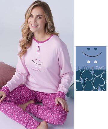 Karelpiu' KF9064 Damen-Pyjama aus warmem Baumwolljersey - SITE_NAME_SEO