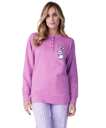 Karelpiu' KF9068 Damen-Pyjama aus warmem Baumwolljersey - SITE_NAME_SEO