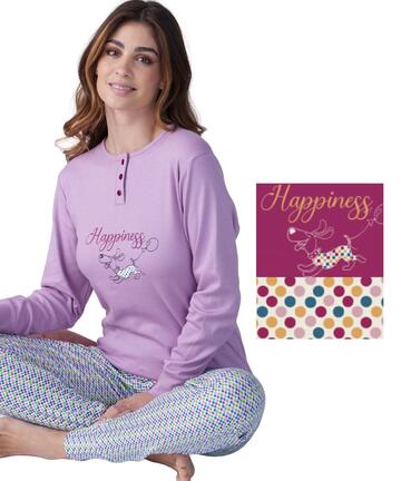 Karelpiu' KF9080 warmer Damen-Pyjama aus Baumwollfleece - SITE_NAME_SEO