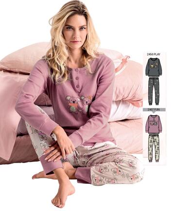 Infiore Koala KLO652989 Damen-Pyjama aus warmem Baumwolljersey - SITE_NAME_SEO