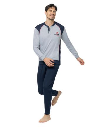 Pigiama uomo lungo a serafino in jersey di cotone Lotto LP1220 - SITE_NAME_SEO