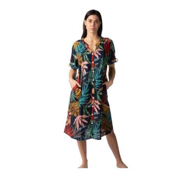 WOMEN'S OPEN DRESS WITH SHORT SLEEVES IN COTTON VOILE MARILA MIRIAM - SITE_NAME_SEO