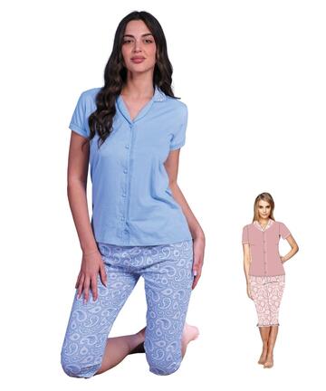 Pigiama donna a mezza manica con giacca aperta in jersey di cotone Oro Nero ODC667 - SITE_NAME_SEO