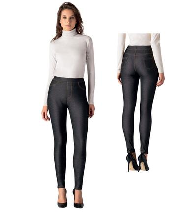 Women's leggings in jeans-effect fleece jersey Gladys PD0926 - SITE_NAME_SEO