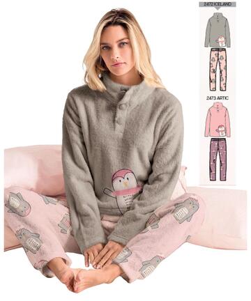 Warmer Damen-Pyjama aus Korallenfleece Infiore Penguin PNG653014 - SITE_NAME_SEO