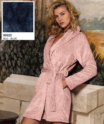 Women's shawl dressing gown in warm coral fleece Sielei RD73 - SITE_NAME_SEO