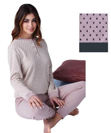 Karelpiù SK92691 Damenpyjama aus warmem Woll-Baumwoll-Jersey - SITE_NAME_SEO