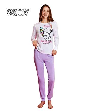 Pigiama donna a manica lunga in jersey di cotone Snoopy SND3850 - SITE_NAME_SEO