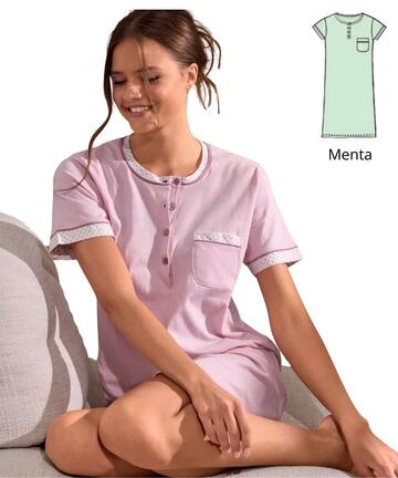 Camicia da notte donna a manica corta in jersey di cotone Infiore Tableau TBL634288 - SITE_NAME_SEO