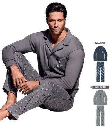 Pigiama aperto in jersey di cotone caldo Infiore Uomo Timeout TMT753635 - SITE_NAME_SEO