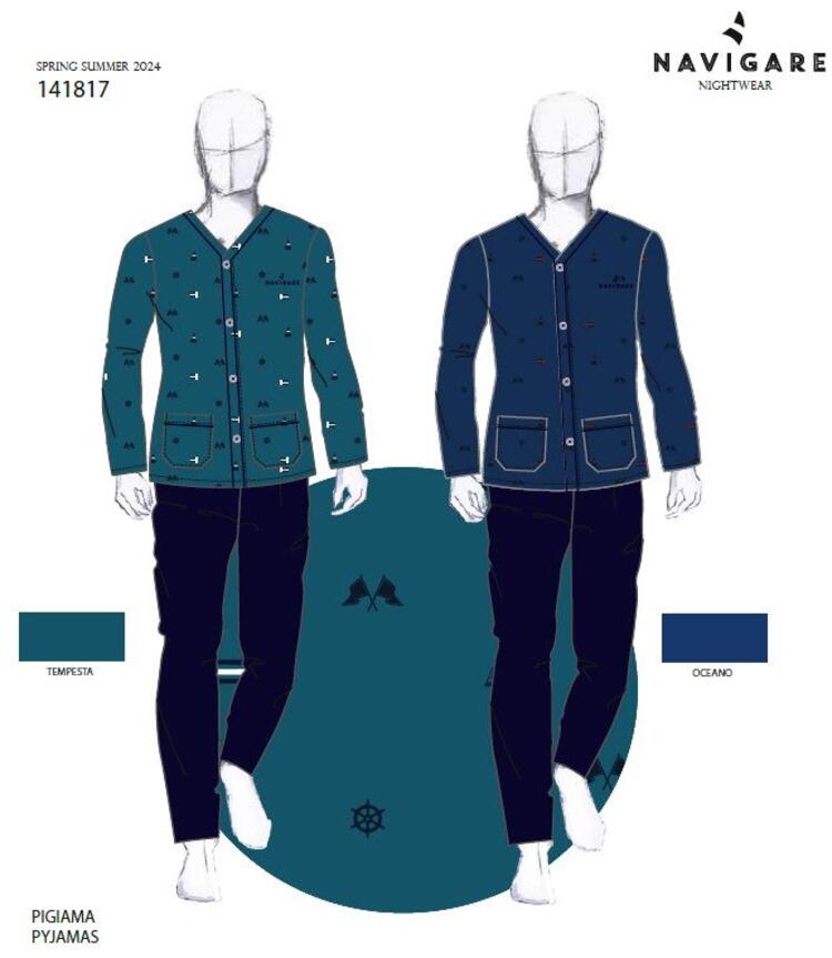 Pigiama uomo aperto in jersey di cotone Navigare 141817 Navigare