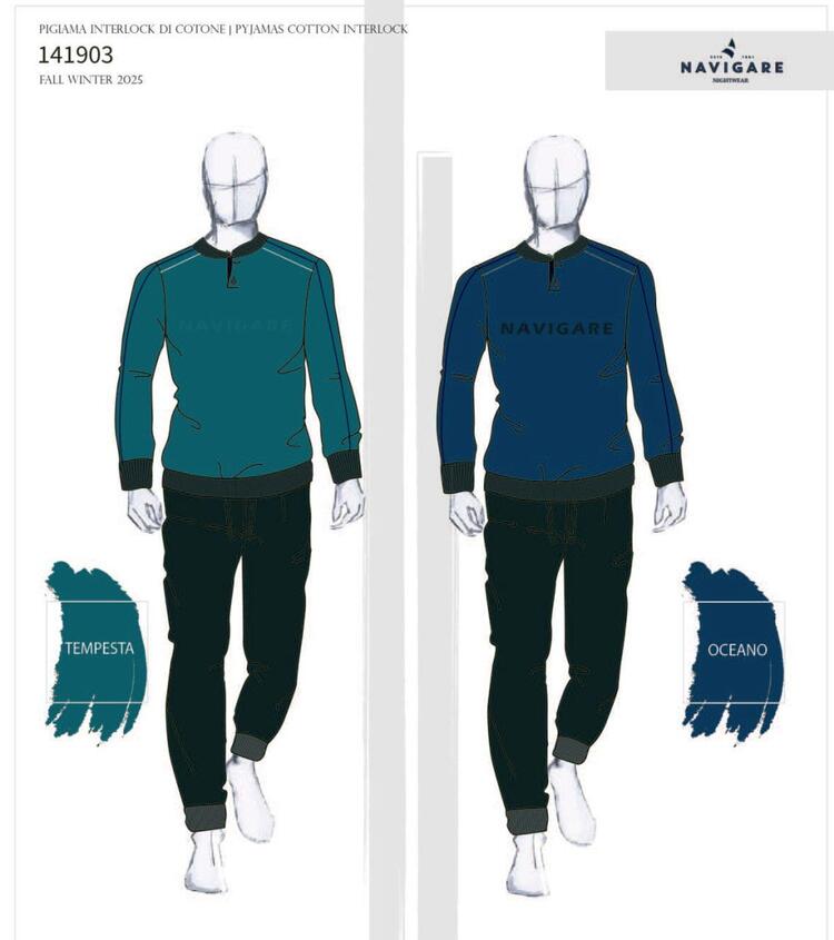Pigiama uomo in jersey di cotone caldo Navigare 141903 Navigare Home