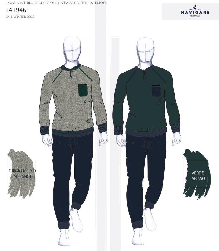 Pigiama uomo in jersey di cotone caldo Navigare 141946 Navigare Home