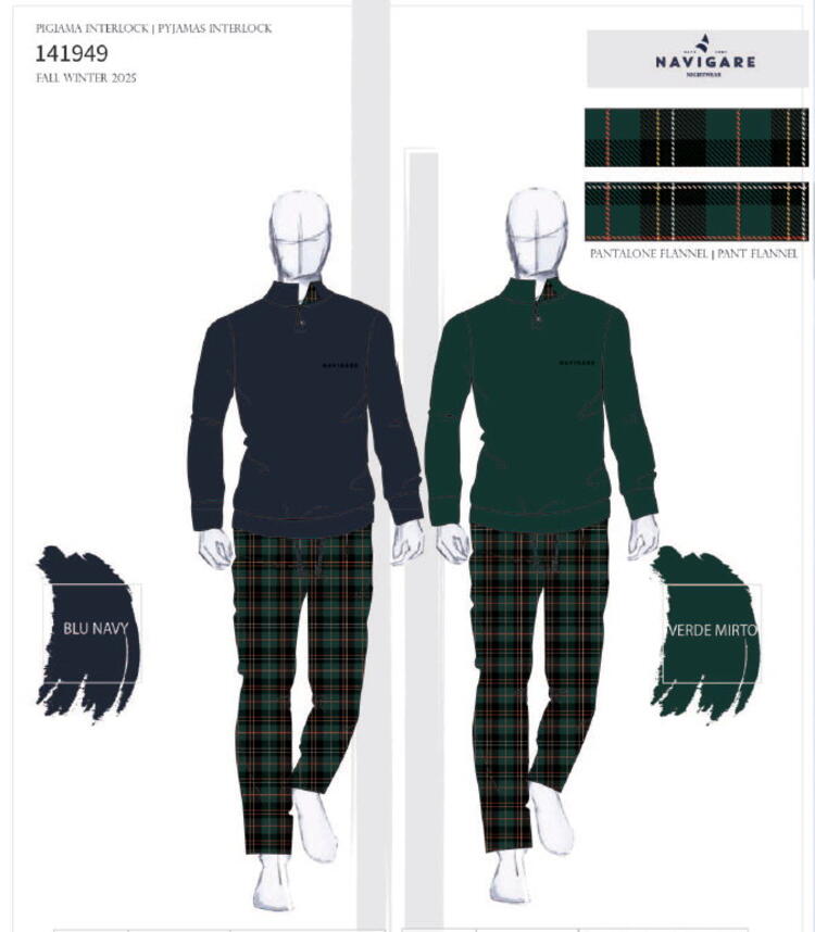 Pigiama uomo in jersey di cotone caldo e flanella Navigare 141949 Navigare Home