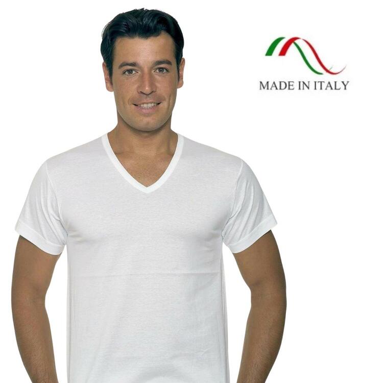 Maglia uomo in cotone mercerizzato con scavo a V Leable 1472 Tg.4/7 Leable