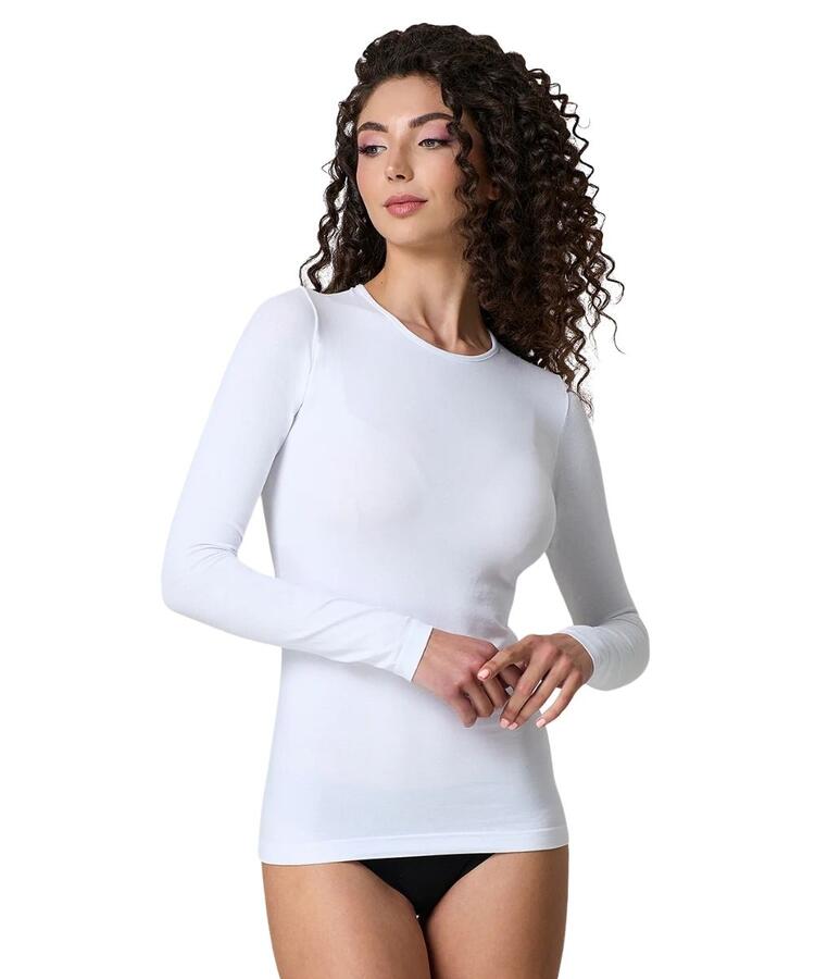 РУБАШКА ЖЕНСКАЯ С ДЛИННЫМ РУКАВОМ И КРУГЛЫМ ВЫРЕЗОМ JADEA 4055 Jadea
