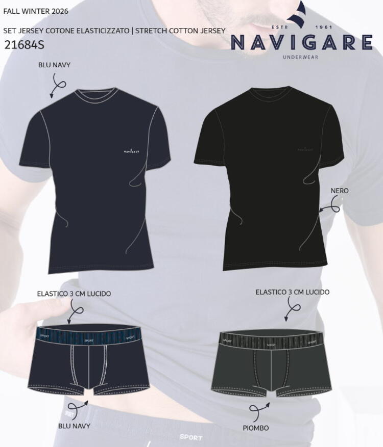 Completo uomo con t-shirt e boxer Navigare 31684 Navigare