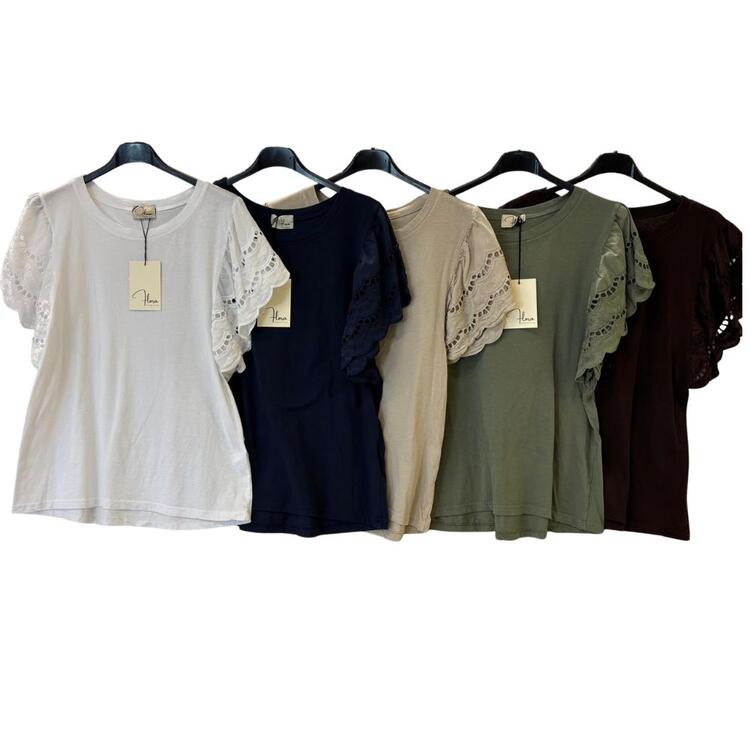 T-SHIRT DONNA MANICA CORTA SANGALLO FLORA 23718 FLORA