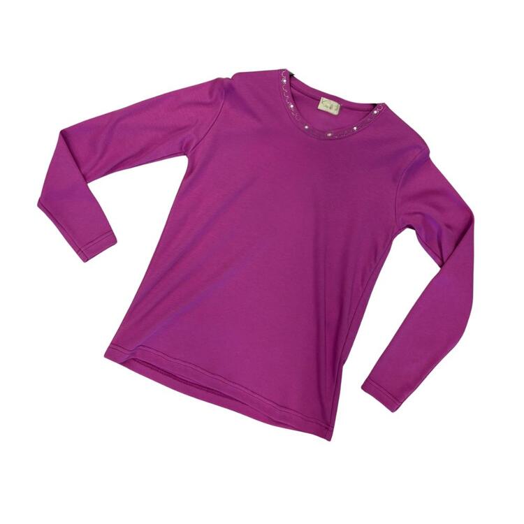 MAGLIA DONNA INTERLOCK A GIROCOLLO CON STRASS FLORA 2581 FLORA