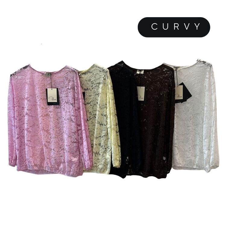 BLUSA DONNA IN PIZZO OVER FLORA CURVY 260088 FLORA