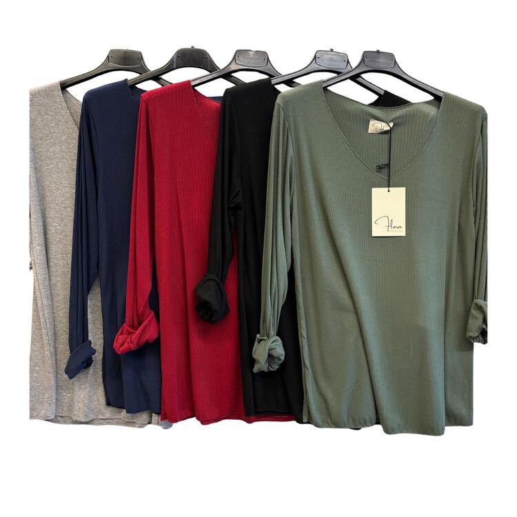 MAGLIA DONNA IN COSTINA SCOLLO V MANICA LUNGA FLORA 3165 FLORA