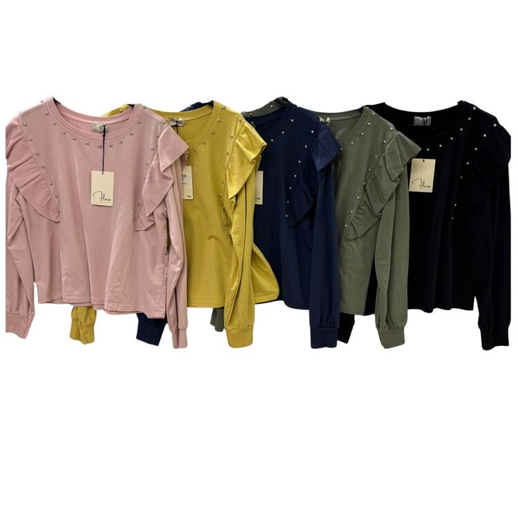 SUÉTER DE MUJER DE MANGA LARGA CON VOLANTES Y PERLAS FLORA 34888 FLORA