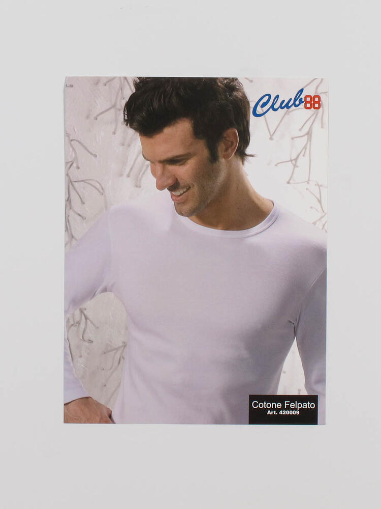 T-shirt uomo manica lunga girocollo in cotone felpato Club88 420009 Bianco Club88