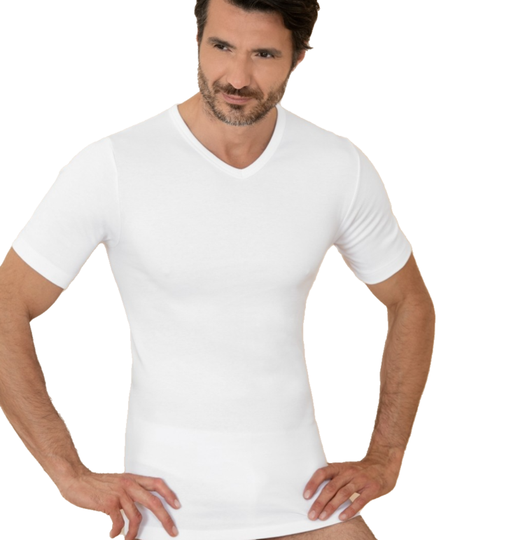 T-shirt uomo manica corta scollo a v in cotone felpato Club88 420007 Bianco Club88