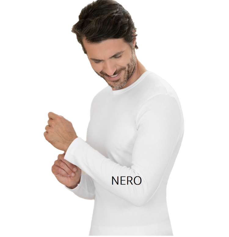 T-shirt uomo manica lunga girocollo in cotone felpato Club88 42009C Nero Club88