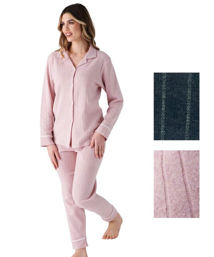 Pigiama donna aperto in caldo jersey di cotone lanato Pigiamiamoci 4218 PIGIAMIAMOCI