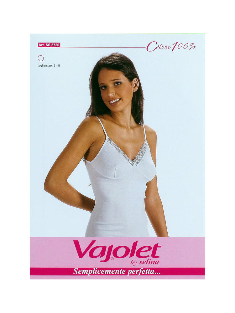 Canotta spalla stretta donna in cotone con macramè e forma seno Vajolet 5720 Vajolet