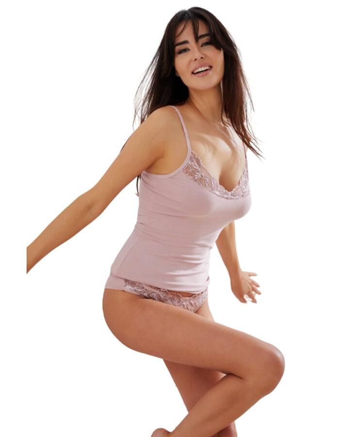 Completo donna con top in cotone elasticizzato, pizzo e brasiliana Jadea 4960 Jadea