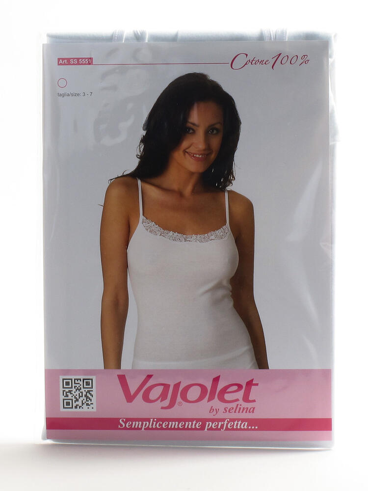 Canotta spalla stretta donna in cotone con macramè ondulato Vajolet 5551 Vajolet