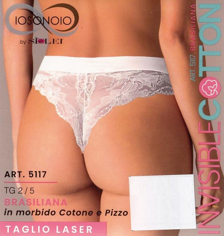 Brasiliana donna in cotone elasticizzato taglio laser con pizzo Sielei Invisible Cotton 15117 Sièlei