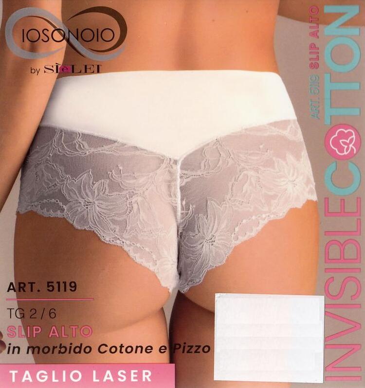 Slip donna alto in cotone elasticizzato taglio laser con pizzo Sielei Invisible Cotton 15119 Sièlei
