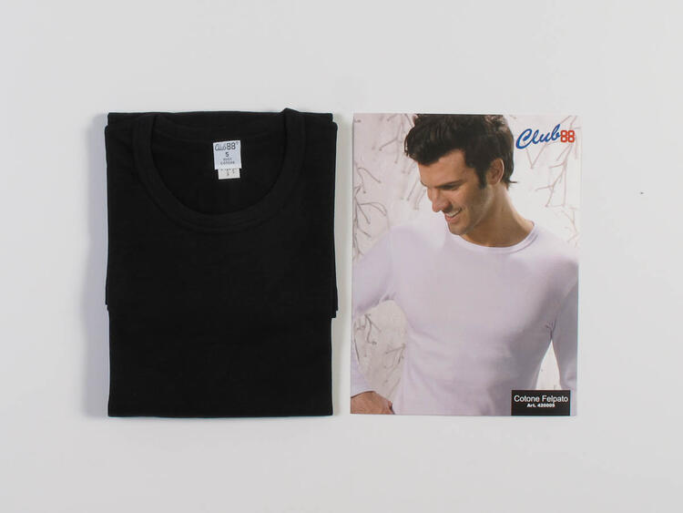 T-shirt uomo manica lunga girocollo in cotone felpato Club88 42009C Nero Club88
