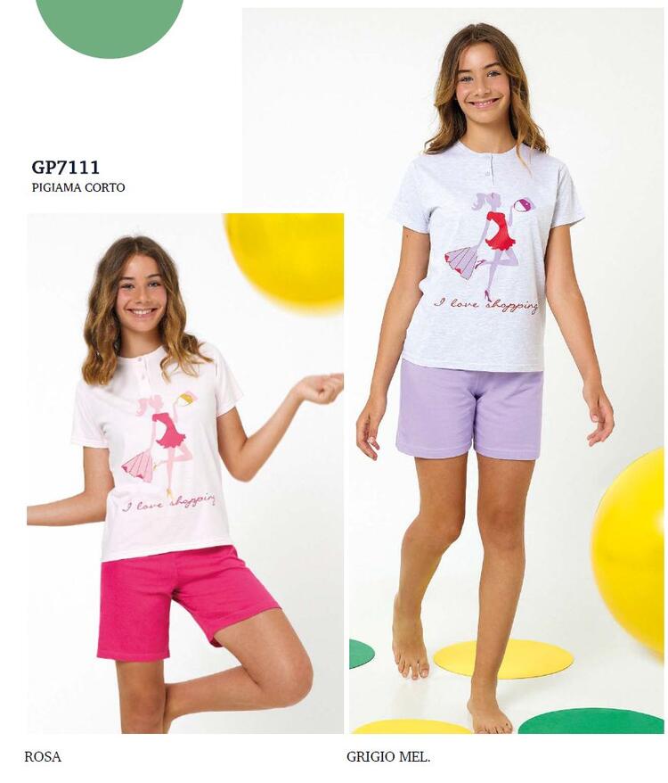 Girls' Short Pyjamas in Cotton Jersey Il Granchietto GP7111 IL GRANCHIETTO