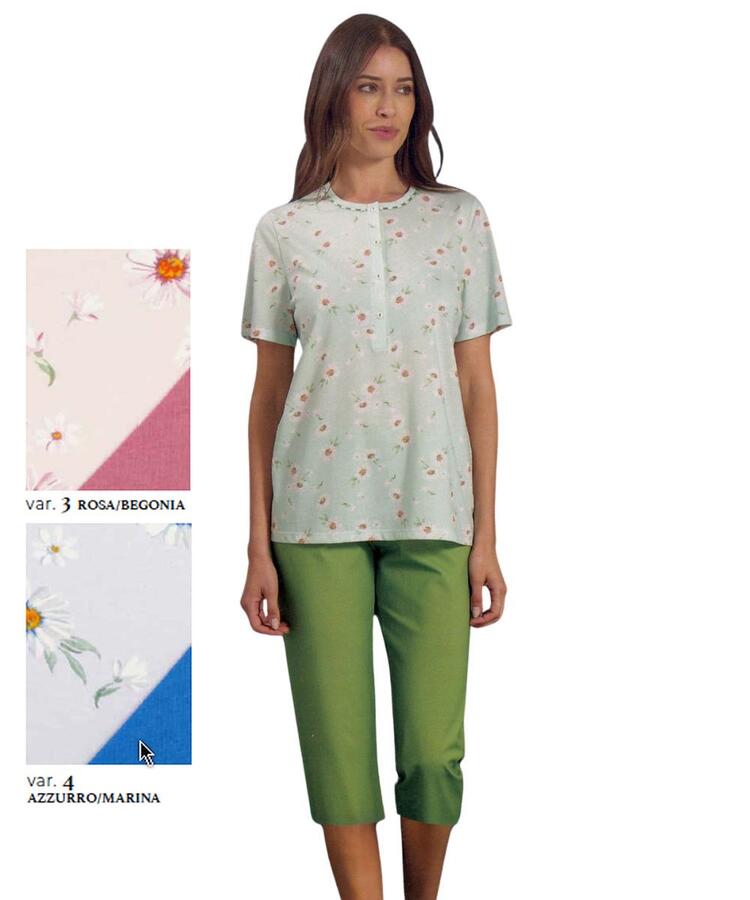 Linclalor 75196 cotton jersey short women's pajamas with capri pants Linclalor