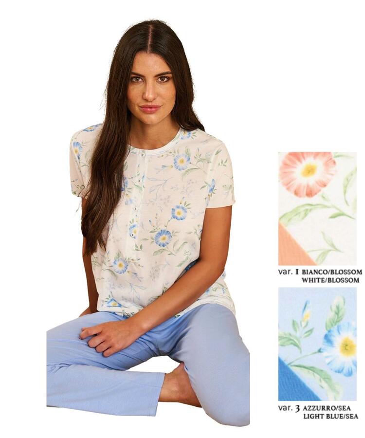 Pigiama donna a serafino con manica corta in jersey di cotone Linclalor 75370 Linclalor