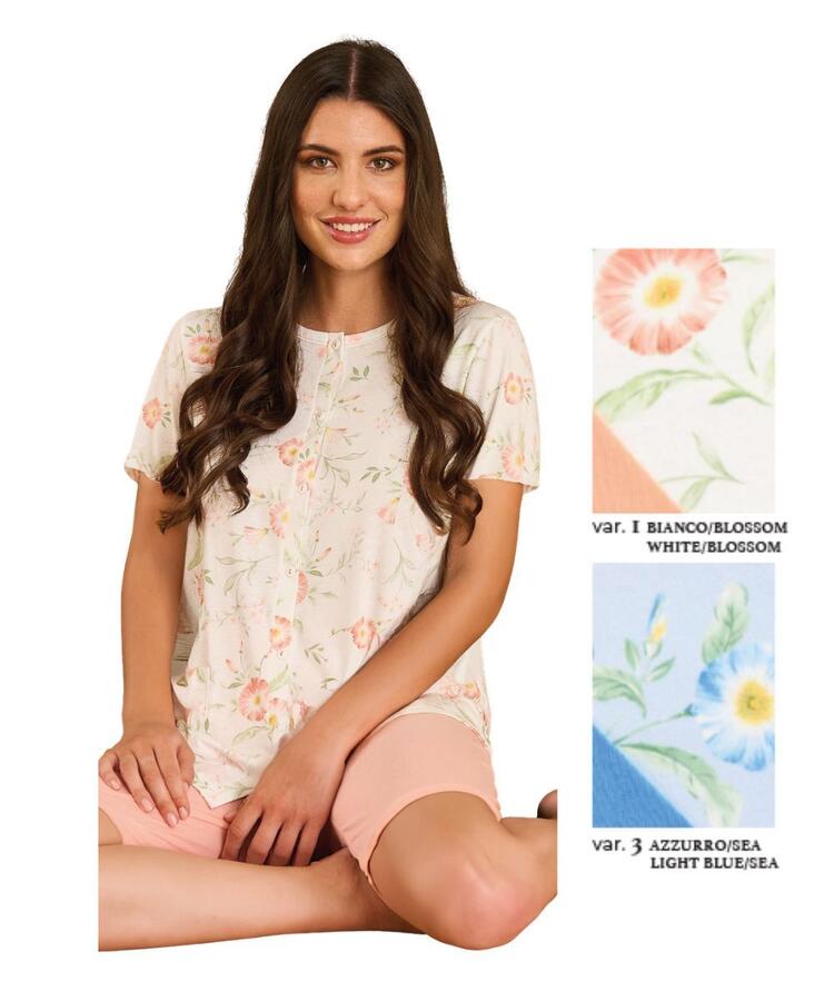 Pigiama donna aperto a manica corta in jersey di cotone Linclalor 75374 Linclalor
