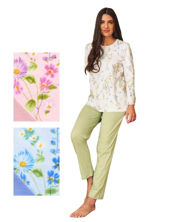 Pigiama donna manica lunga a serafino in jersey di cotone Linclalor 75381 Linclalor