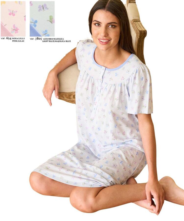 Camicia da notte donna in jersey di cotone a manica corta Linclalor 75387 Linclalor