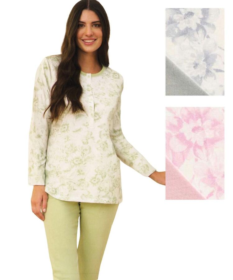 Pigiama donna manica lunga a serafino in jersey di cotone Linclalor 75481 Linclalor