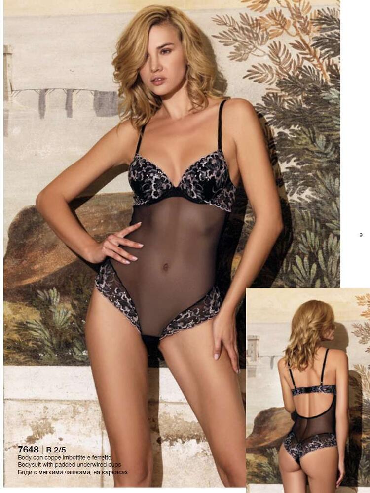 Body donna imbottito in microtulle e pizzo colorato SieLei 7648B Sièlei