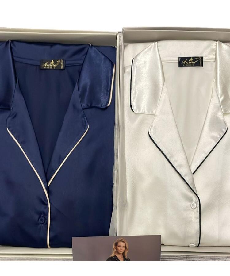 WOMEN'S LONG OPEN SATIN PAJAMAS ANDRA 8334 Andra