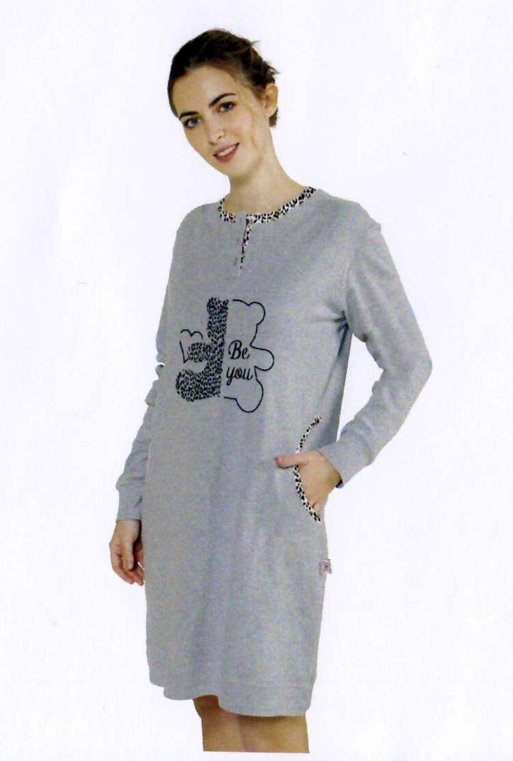Camicia da notte donna in jersey di cotone caldo StellaDueGi D8723 POP CORN