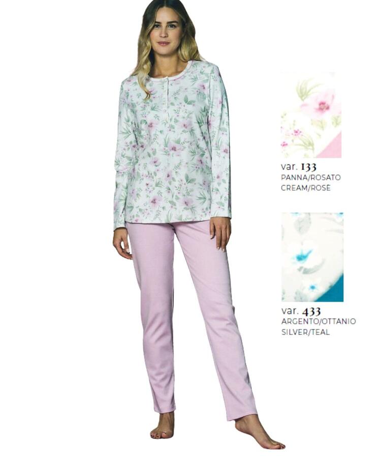 Pigiama donna a serafino in jersey di cotone caldo Linclalor 92222 Linclalor
