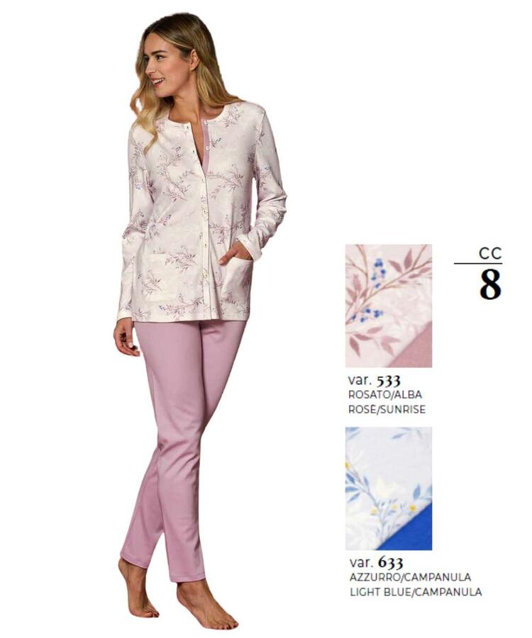 Pigiama donna aperto in jersey di cotone caldo Linclalor 92235 Linclalor